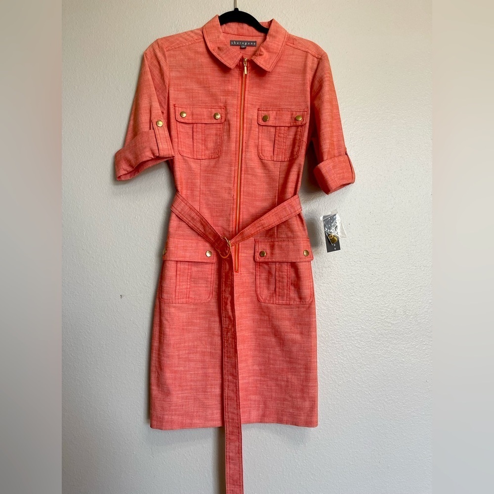 St. John Collection Coral Zip-Front Belted Shirt Dress